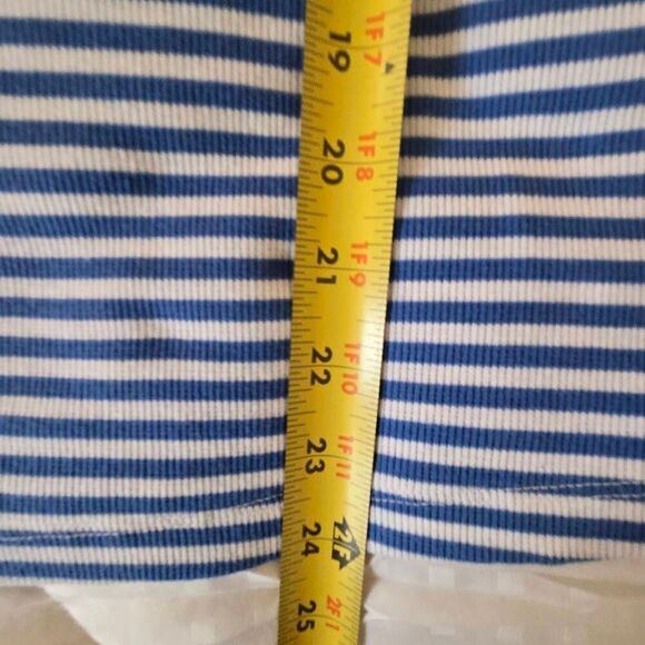 T By Talbots Womens Striped Cotton Blend Ribbed Knit Tee Blue White Small - Picture 7 of 10